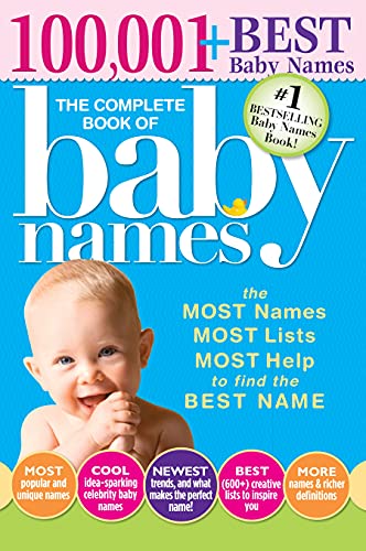 Book cover featuring a baby and text listing “100,000+ Best Baby Names.”