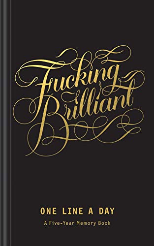 Black journal with gold script reading "Fucking Brilliant One Line A Day".
