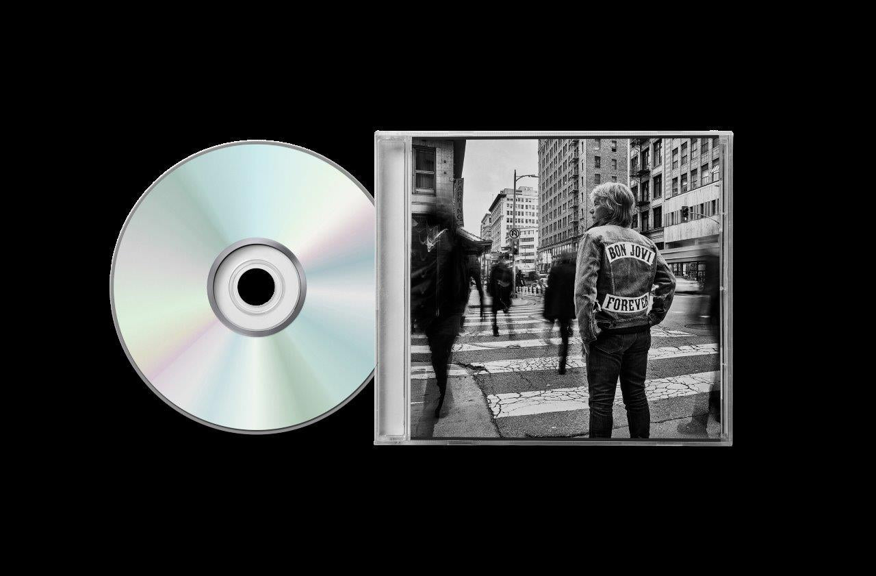 Bon Jovi "Forever" CD case with black and white street scene.
