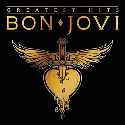 Bon Jovi “Greatest Hits” CD cover with gold winged heart design.