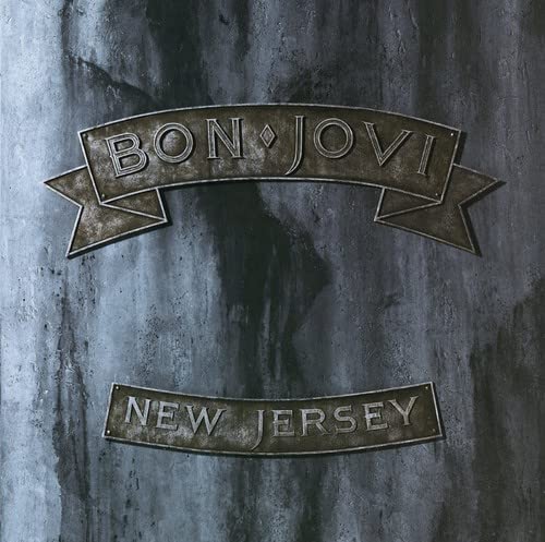 Bon Jovi “New Jersey” CD cover with metallic lettering on a textured background.