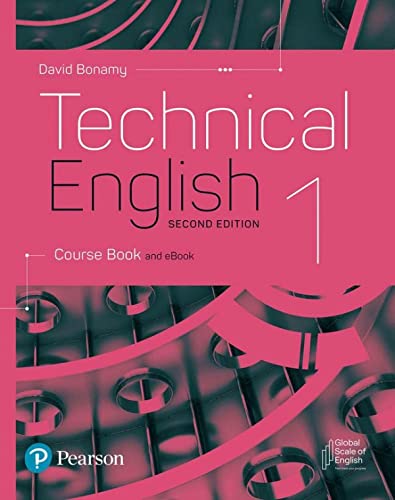 Cover of "Technical English 2nd Edition Level 1" textbook, pink and dark blue.