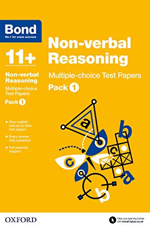 Yellow book cover with abstract shapes and "Bond 11+ Non-verbal Reasoning" text.