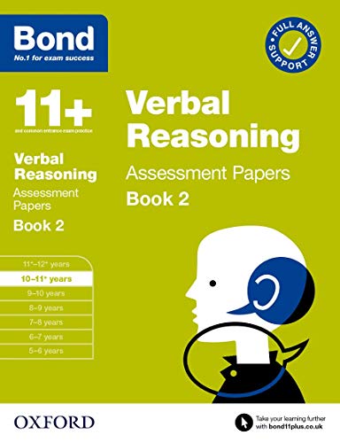 Bond 11+ Verbal Reasoning Assessment Papers Book 2 for 10-11 years on green background.