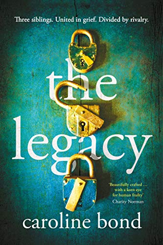 Book cover: “The Legacy” with stacked antique locks on a teal background.
