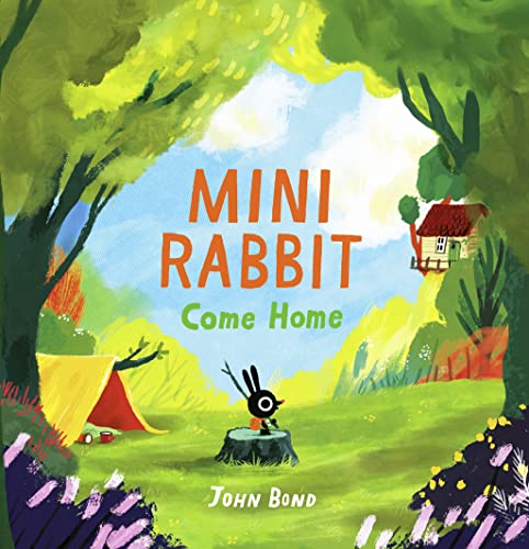 Book cover: small rabbit near a campsite, with a house in background.