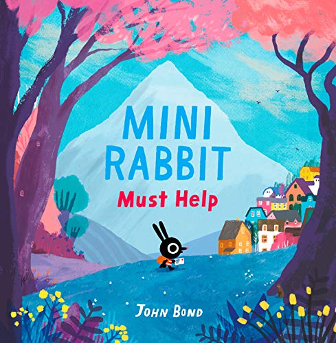 Book cover: small black rabbit in a colorful landscape.