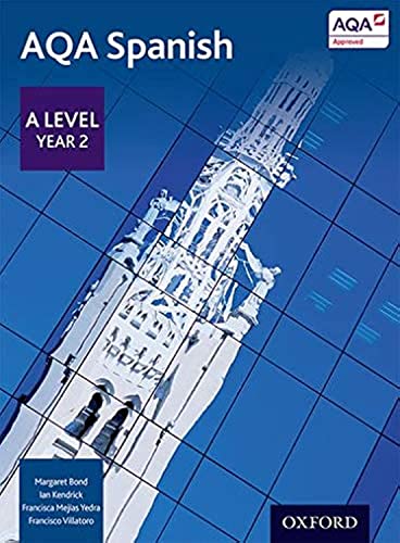 AQA Spanish A Level Year 2 textbook cover featuring a blue architectural grid design.