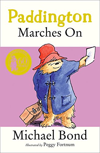 Paddington Bear with a suitcase and letter, book cover illustration.