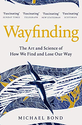 Book cover for "Wayfinding" with bird illustration and blue, yellow tones.
