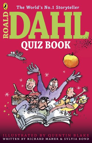 Red book cover with “Roald Dahl Quiz Book” and illustrated characters.