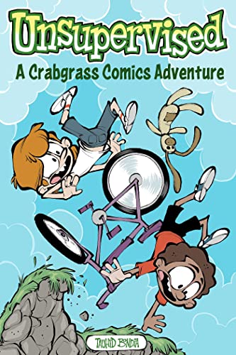 Comic book cover depicting children falling from a bicycle with a dog.