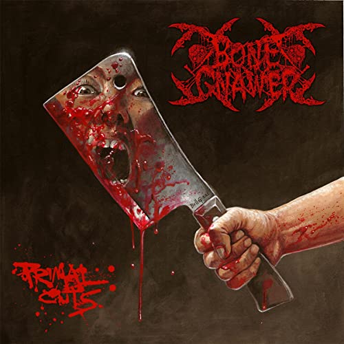 CD cover: bloody cleaver with a face, band logo, and red splatter.