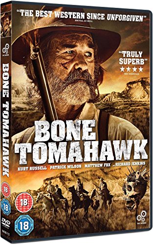 DVD cover for Bone Tomahawk featuring Kurt Russell holding a rifle in a desert landscape.