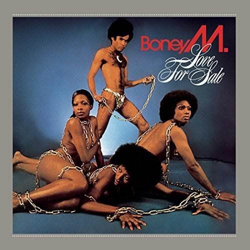 Boney M album cover featuring four women in chains against a blue background.