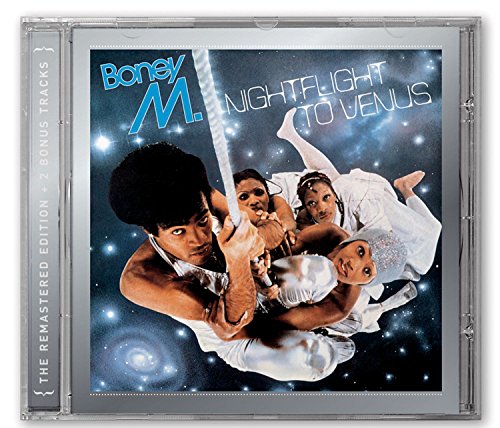 CD cover of Boney M. Nightflight to Venus showing four people floating in space.