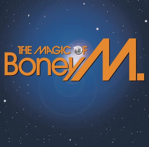 Boney M. album cover with orange logo and starry blue background.