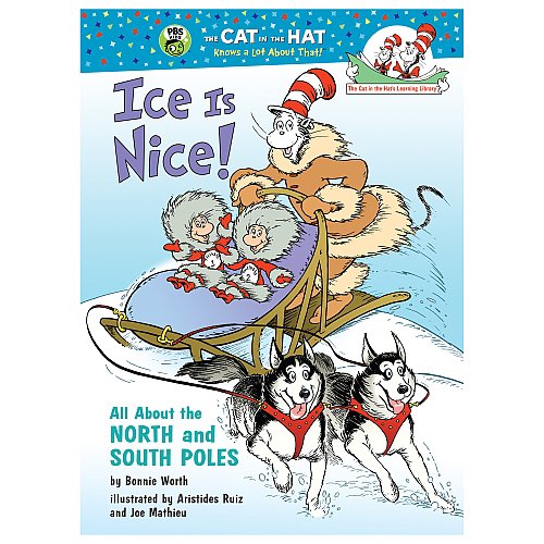 Cat in the Hat book cover depicting characters sledding with dogs.