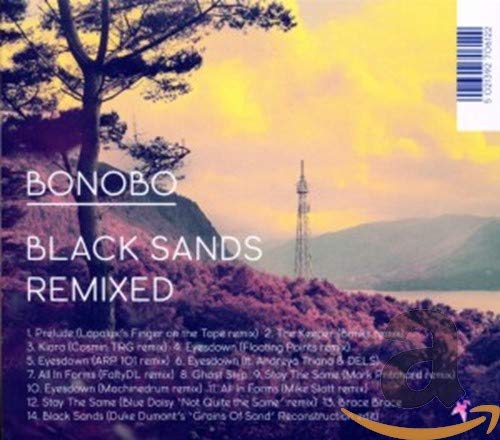 CD cover for Bonobo’s “Black Sands Remixed” featuring a silhouetted tree.