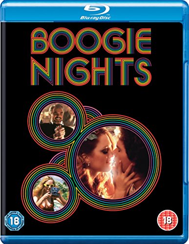 “Boogie Nights” Blu-ray cover with colorful text and film stills within circles.