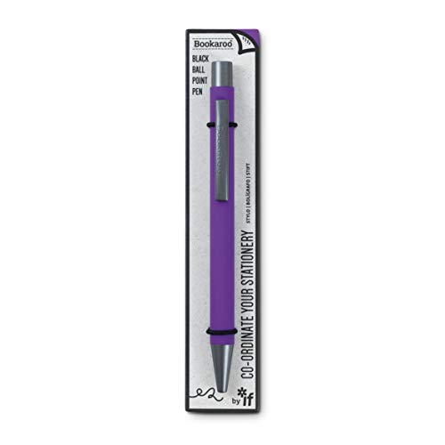 A purple Bookaroo ballpoint pen in its original vertical retail packaging.