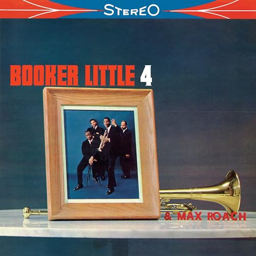 Album cover for Booker Little 4 & Max Roach featuring musicians and a trumpet.