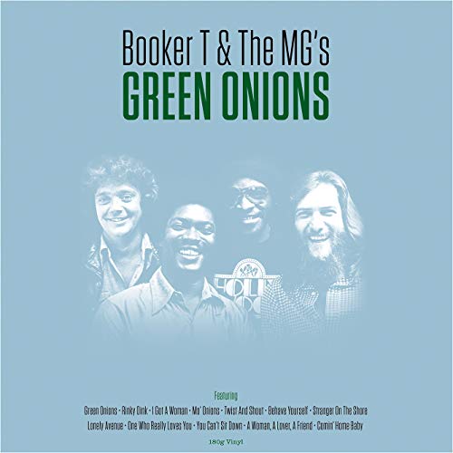 Album cover for Booker T & The MG's "Green Onions" featuring band members.