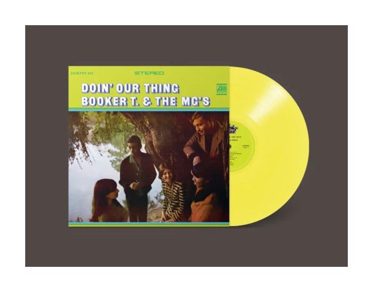 Booker T & The MGs "Doin' Our Thing" album cover and yellow vinyl record.