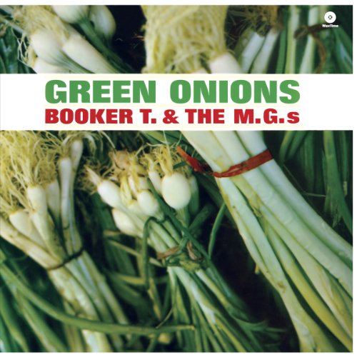 Vinyl album cover featuring green onions with the text Green Onions Booker T. M.G.s.