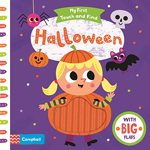 Halloween" touch-and-find book cover with a girl in costume and spooky icons.