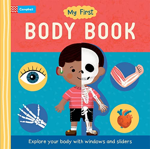 Book cover showing a child split between skin and skeleton with anatomical diagrams around.