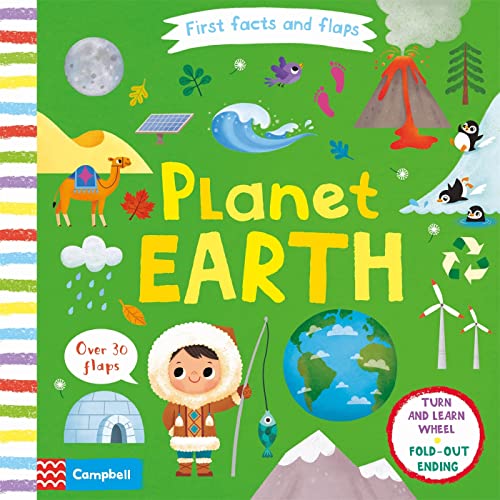 Colorful children’s book cover depicting Earth and various environments.
