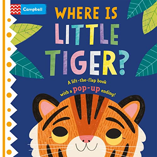 Children's book cover with a tiger cub peeking from dark foliage.