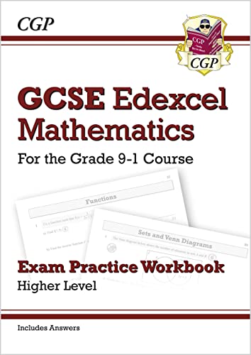 CGP GCSE Edexcel Mathematics Higher Level exam practice workbook cover with sample math pages.