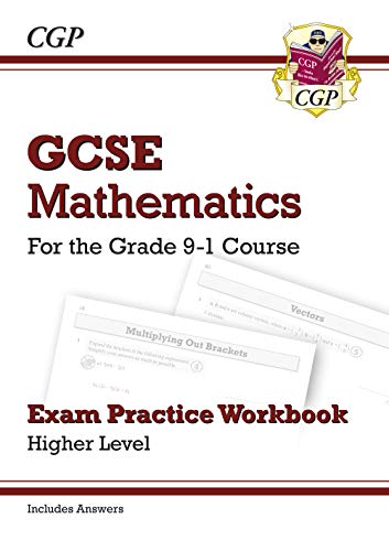 GCSE Maths practice workbook cover, red text, sample equations visible.