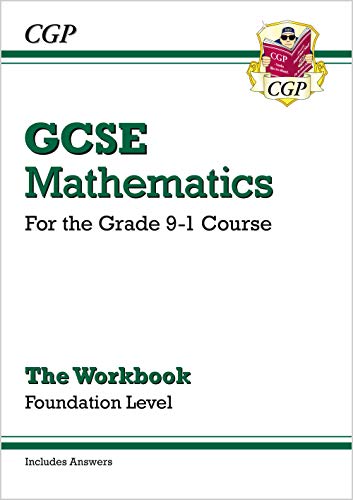 Green and white GCSE Maths Foundation workbook with CGP logo.