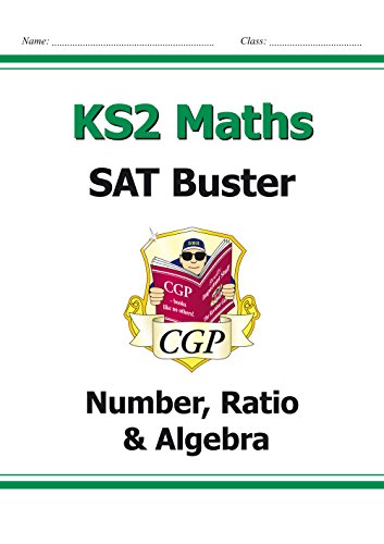 KS2 Maths SAT Buster workbook cover with cartoon and green borders.