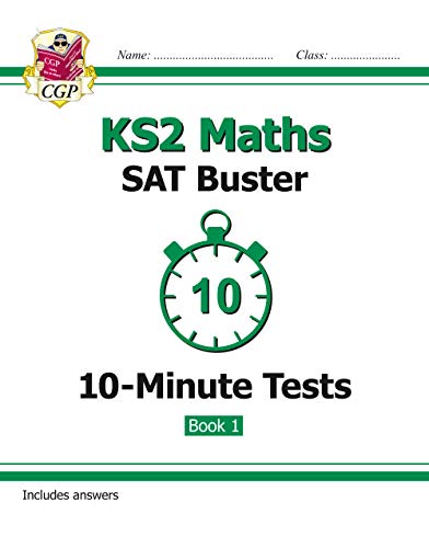 A white maths workbook cover with green accents, a stopwatch, and the title "Key Stage Two Maths".