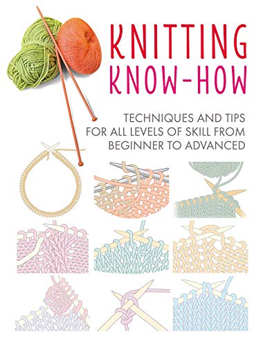 Knitting book cover with yarn, needles, and stitch examples.