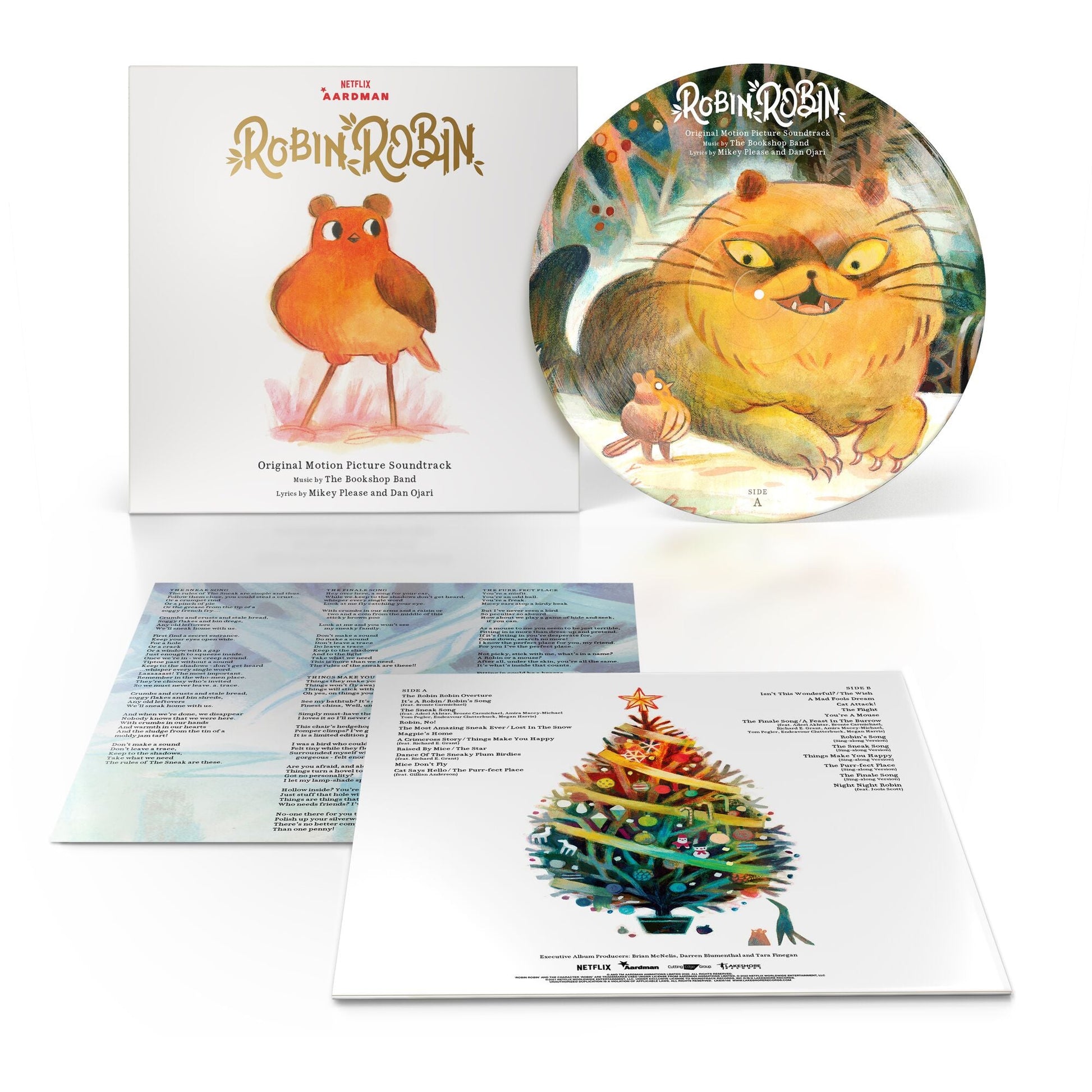 Robin Robin" vinyl record with illustrated cover featuring a bird and cat.