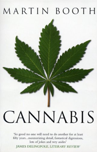 Book cover: "Cannabis: A History" with a large cannabis leaf image.