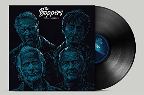 The Boppers "White Lightning" vinyl record with four portrait faces.