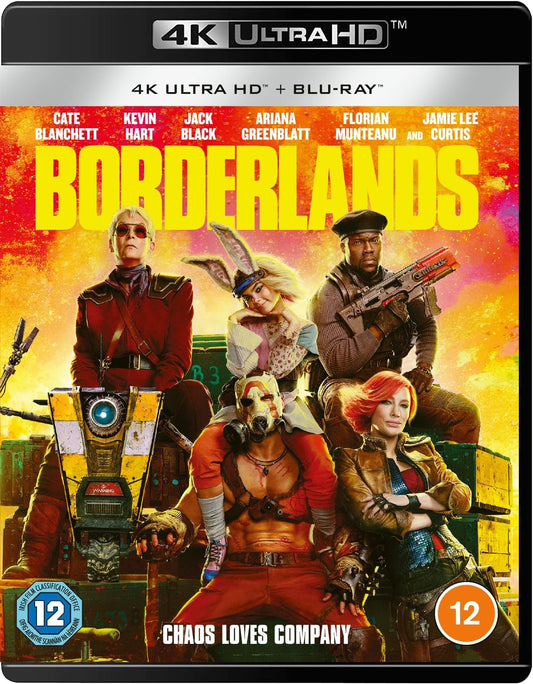 Borderlands" Blu-ray cover featuring Cate Blanchett, Kevin Hart, and Jack Black.