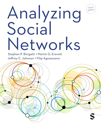 Book cover for "Analyzing Social Networks," third edition, with colorful network diagram.