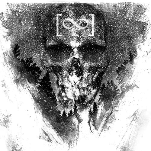 Black and white album cover featuring a skull with an infinity symbol.