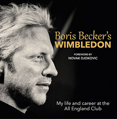 Book cover with black background, Boris Becker's profile, and yellow and white text.