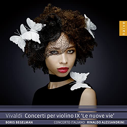 Woman with curly hair, a net veil, and white butterflies against a black background.