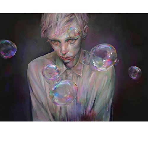 Painted portrait of a person with bubbles, ethereal and slightly distorted.