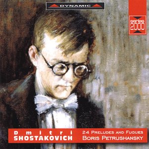 CD cover featuring a painted portrait of Dmitri Shostakovich with text.