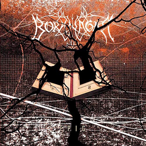 Borknagar “Epic” CD cover: tree with open book against a grid background.